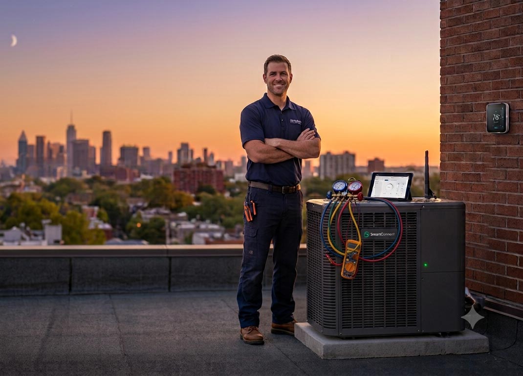 AC Repair Pro technician diagnosing a unit